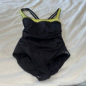 Reebok Black One-Piece Swimsuit with Lime Trim
